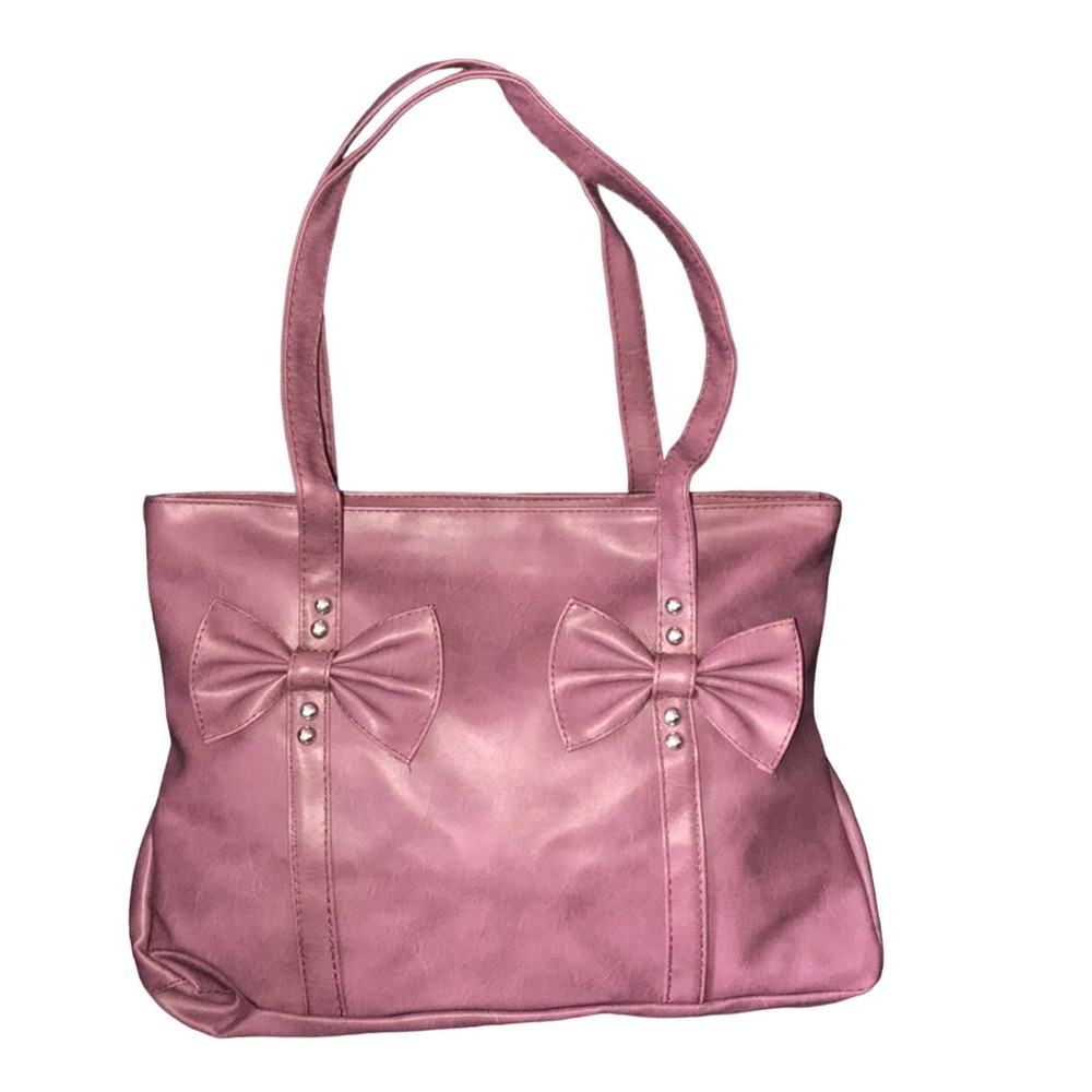 FAUX LEATHER MAUVE EMBELLISHED DESIGN WITH CHIC BOWS